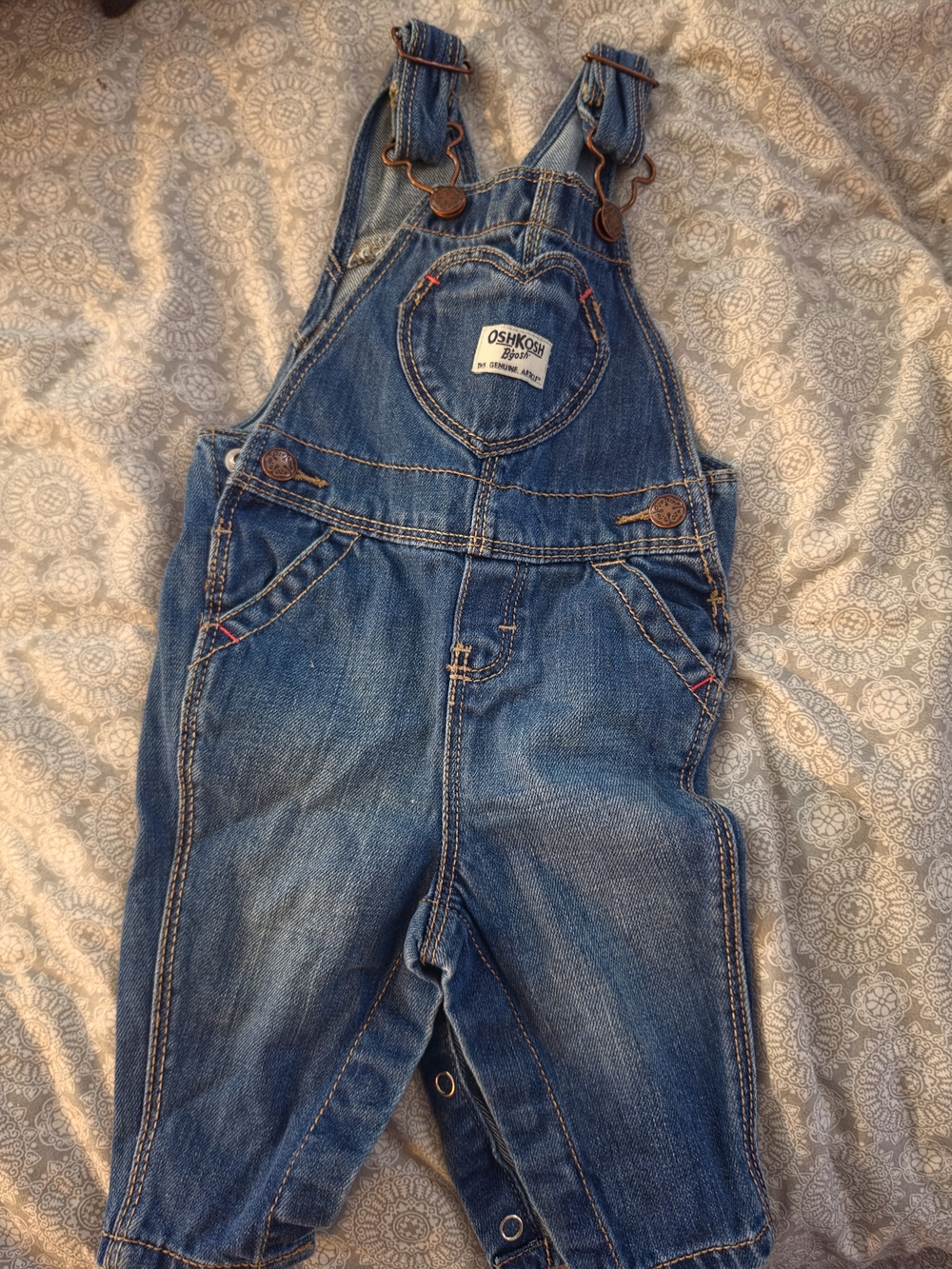OshKosh B'gosh Distressed Blue Denim Heart-Front Overalls